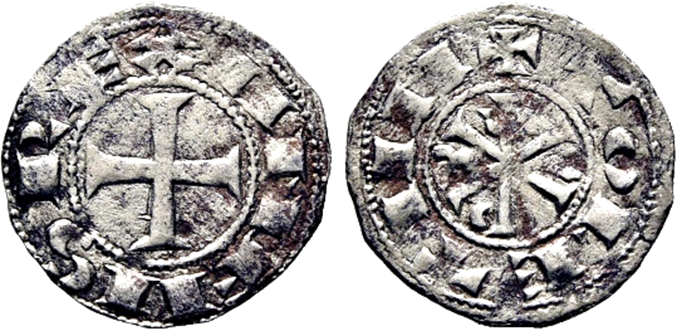 Imagen de la moneda Tipo 11. Meaja de Crismón del taller de Toledo con lema “Toletvm”