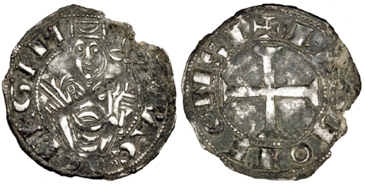 Imagen de la moneda Tipo 14. Dinero de la Reina Urraca en trono