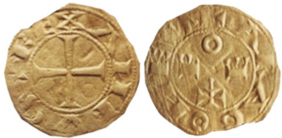 Imagen de la moneda Tipo 1. Dinero jaqués emparejado de las coronas separadas