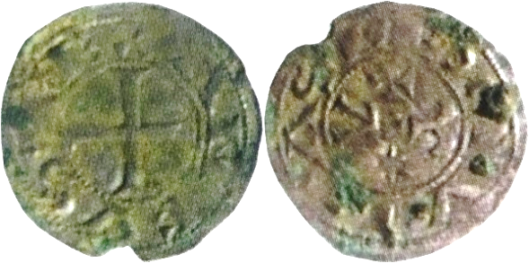 Imagen de la moneda Tipo 2. Dinero leonés de Cruz sobre Estrella, con Alfa y Omega