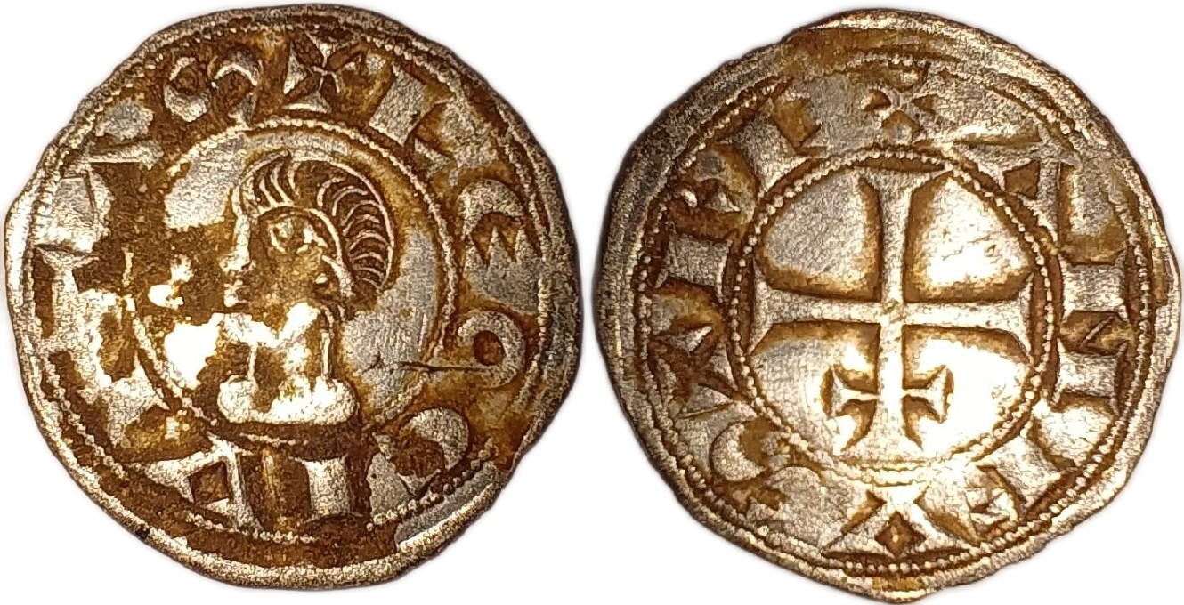 Imagen de la moneda Tipo 17. Dinero leonés de Alfonso VII sin coronar de perfil, y con cruz recrucetada