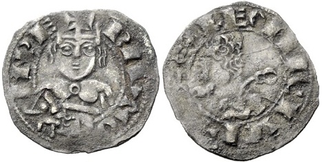 Imagen de la moneda Tipo 69. Meaja del Emperador entronizado de “Leoni Civitas”