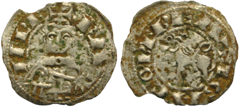 Imagen de la moneda Tipo 71. Meaja del Emperador Entronizado de “Beati Gacobi”