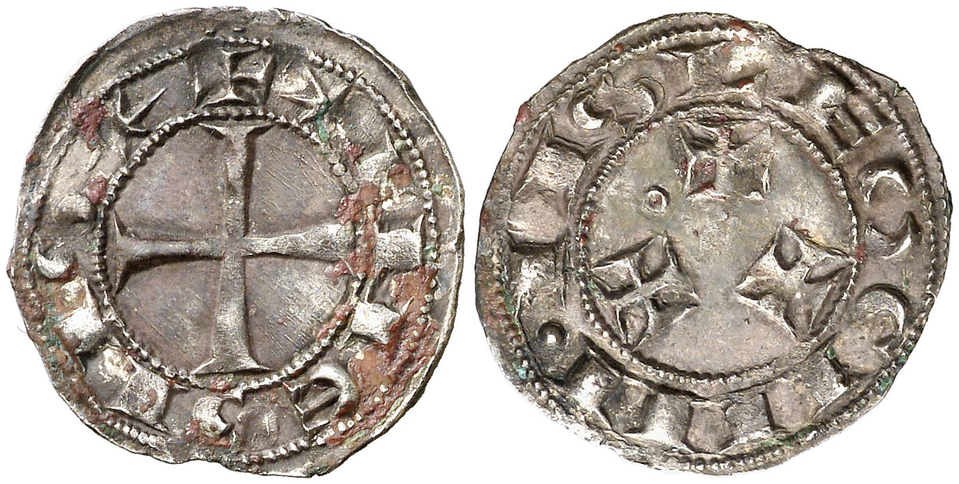 Imagen de la moneda Tipo 93. Dinero de la Primera Emisión alfonsina de “Sahagún”