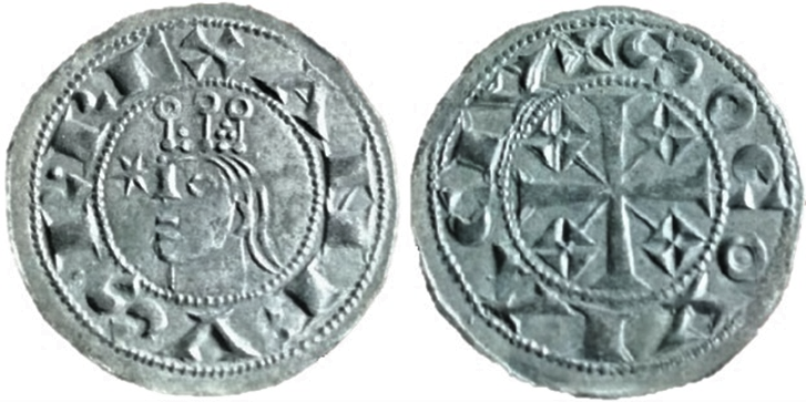 Imagen de la moneda Tipo 99. Dinero segoviano de Alfonso VII de Perfil