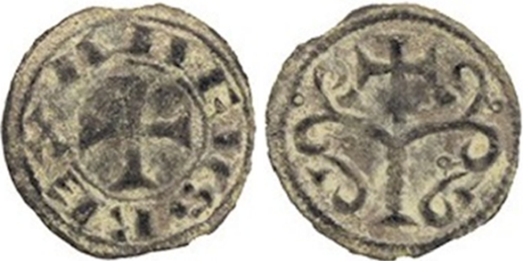 Imagen de la moneda Tipo 115. Meaja de la Cruz de Aínsa y del Árbol de Sobrarbe