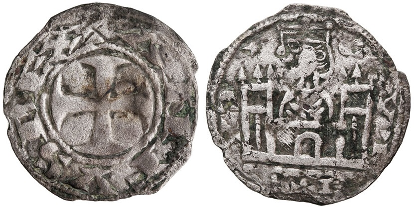 Imagen de la moneda Tipo 9. Dinero de réplica del “Rex Caput Castellae”