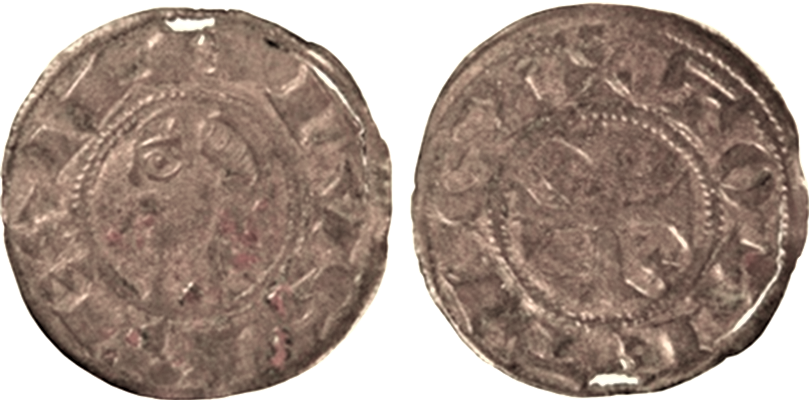 Imagen de la moneda Tipo 28. Dinero toledano de buena técnica con leyenda “Toleti Ci”, y estrellas de cinco puntas en primer y cuarto cuadrante