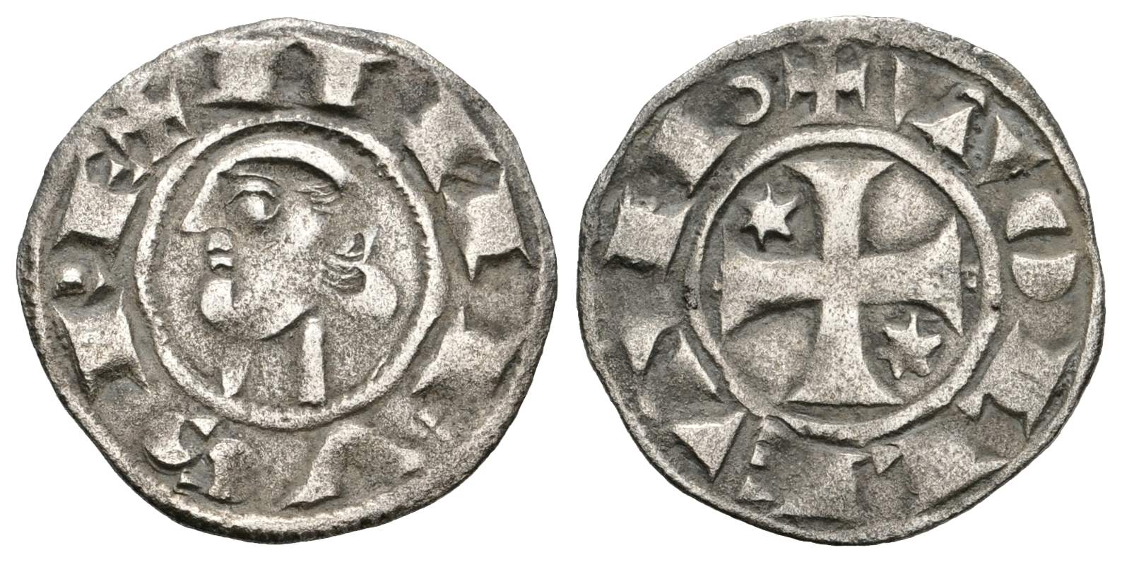 Imagen de la moneda Tipo 40. Dinero posterior a la batalla de las Navas de Tolosa con leyenda “Tolleta”, y estrellas de seis puntas en primer y cuarto cuadrante