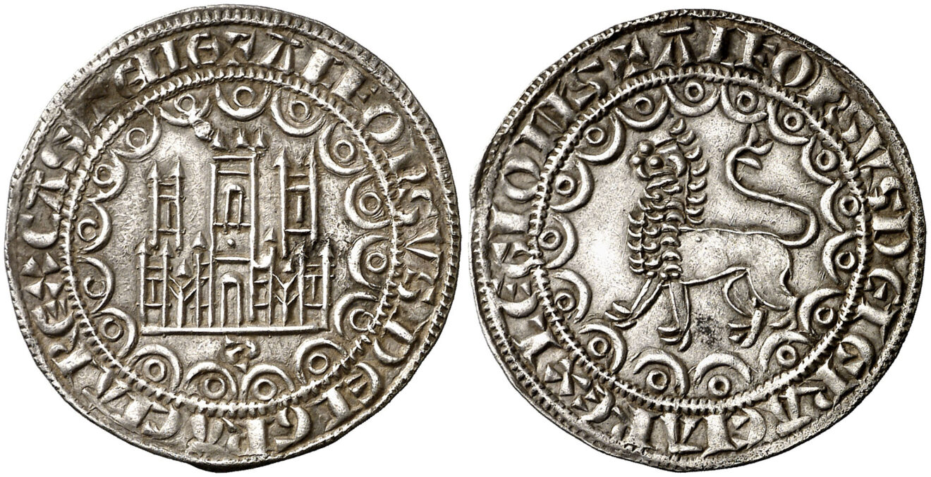 Imagen de la moneda Tipo 13. Primera “Moneda de Plata” Alfonsí de castillo y león en medios compases