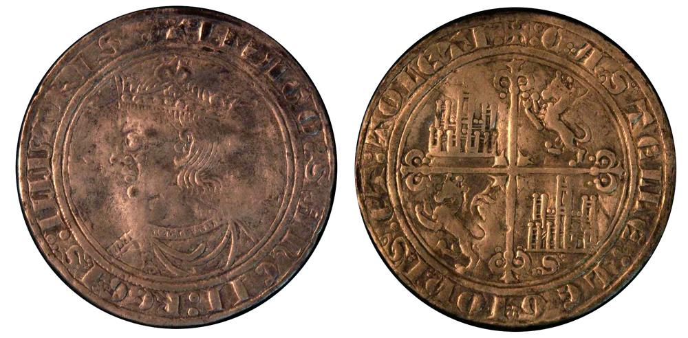 Imagen de la moneda Tipo 5. Sesén de Plata o de Vellón Rico del busto de Sancho IV coronado