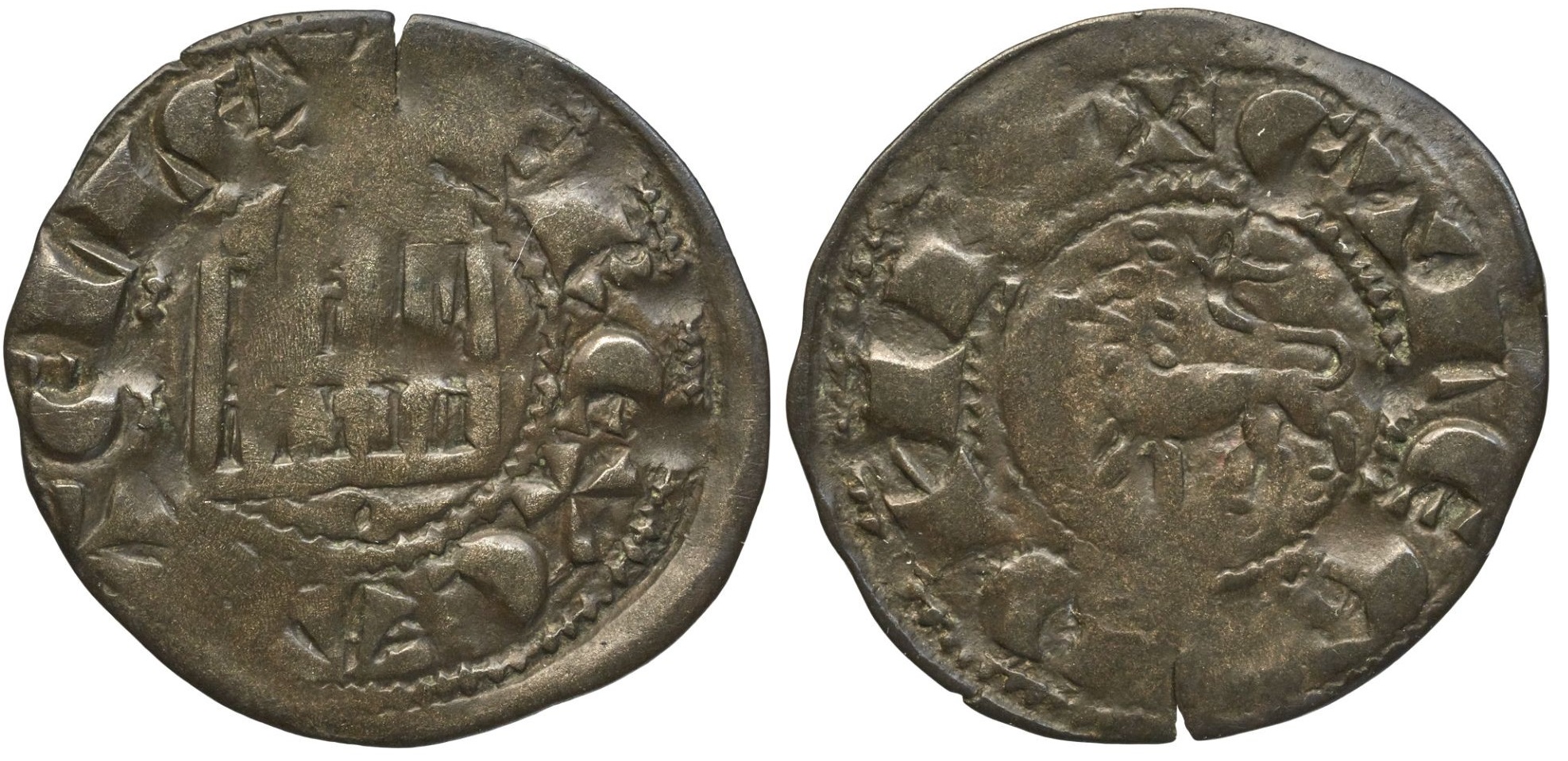 Imagen de la moneda Tipo 2. Dinero fernandino con Castillo y León y con lema “F Rex”