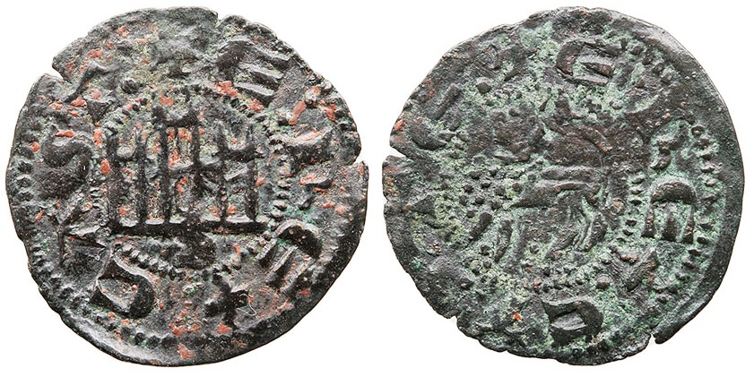 Imagen de la moneda Tipo 1. Atribuido al Infante Enrique, el Senador. Dinero de “E Rex Caste/E Rex Legio”