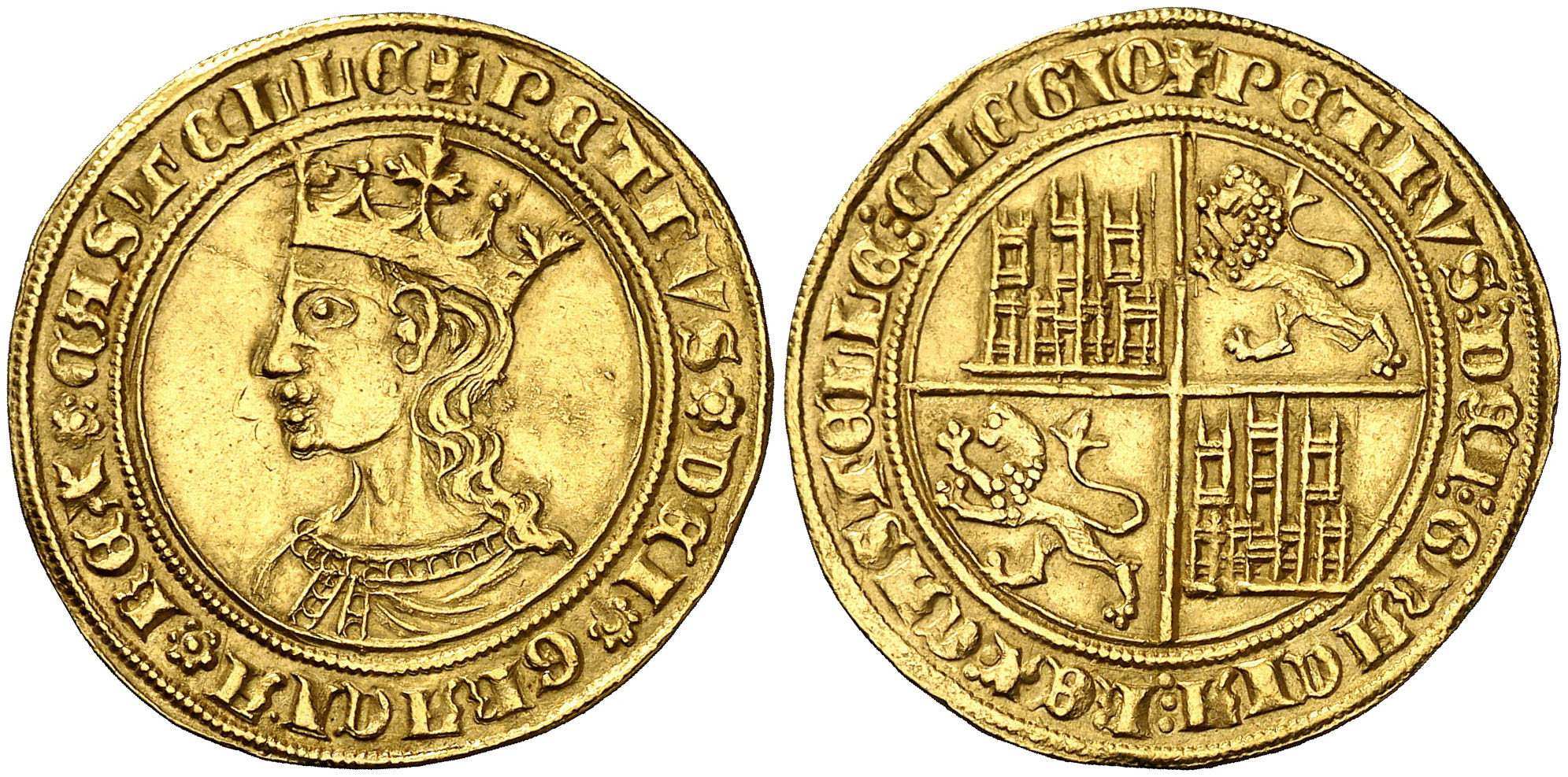 Imagen de la moneda Tipo 10. Dobla de oro con el busto del Rey Pedro I de a 35 maravedís