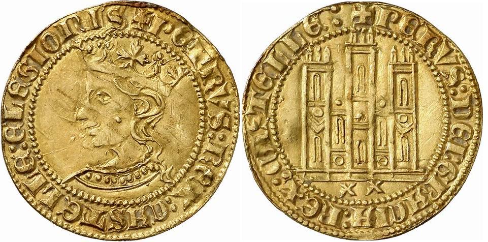 Imagen de la moneda Tipo 11. Dobla de oro con el busto del Rey Pedro I de a 20 maravedís
