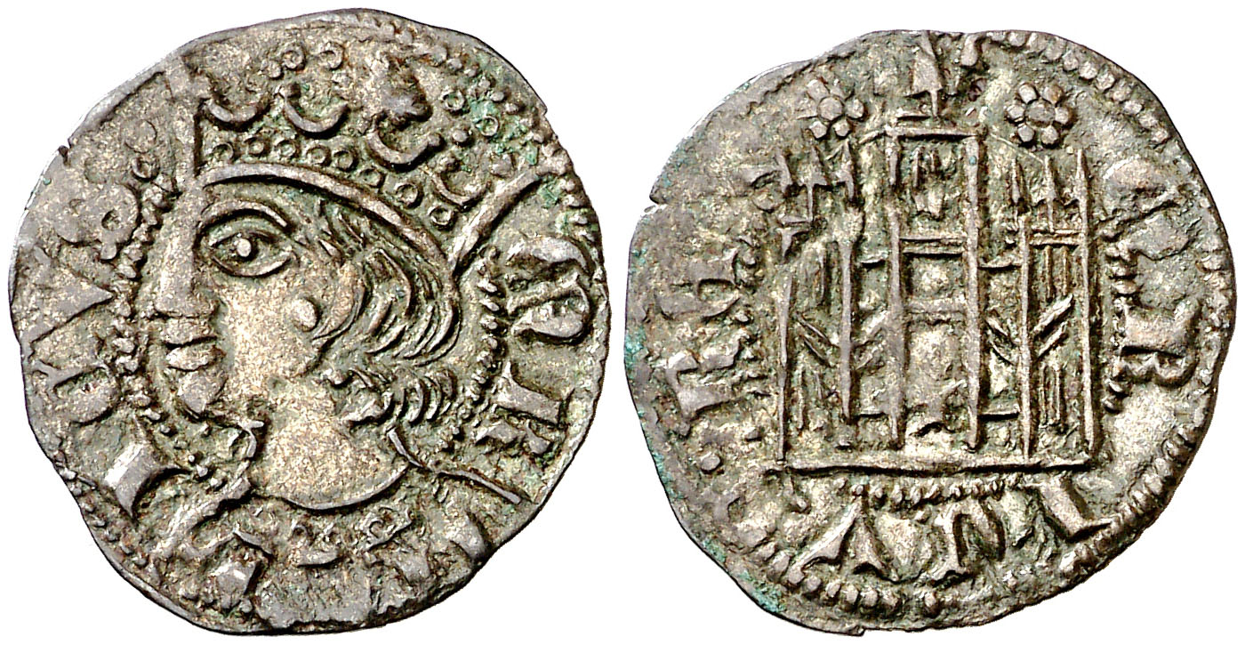 Imagen de la moneda Tipo 28. Cornado con busto de Rey de perfil y castillo, ambos con gráfilas