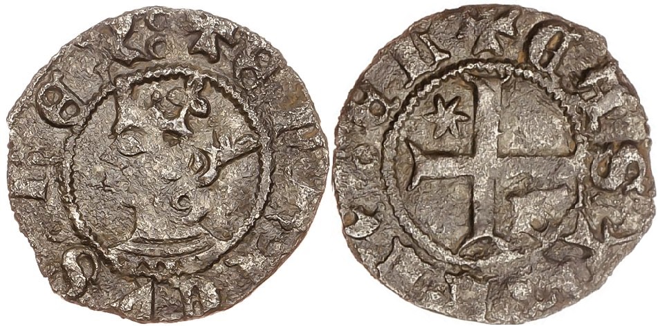 Imagen de la moneda Tipo 30. Cinquén Coronado del tiempo del rey Enrique, de a 5 dineros