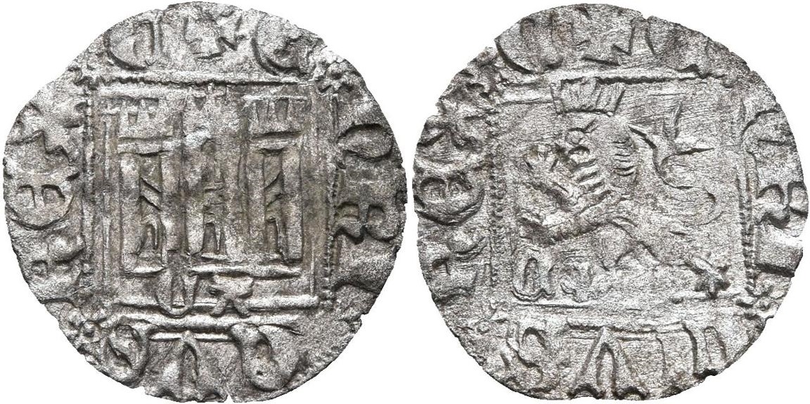 Imagen de la moneda Tipo 31. Dinero Novén con castillo y león, con orla cuadrada