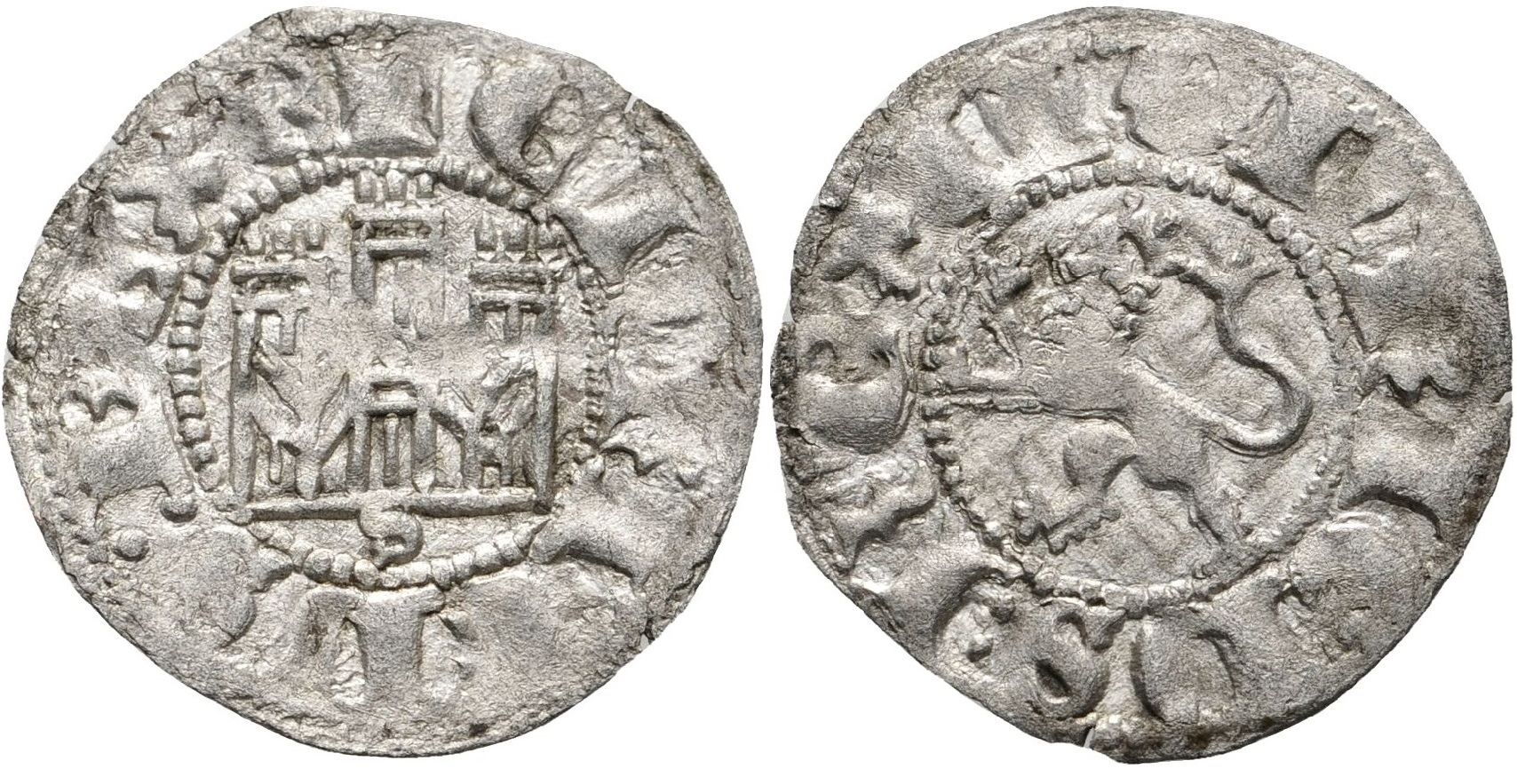 Imagen de la moneda Tipo 32. Dinero Novén de Castillo y León, con orla redonda