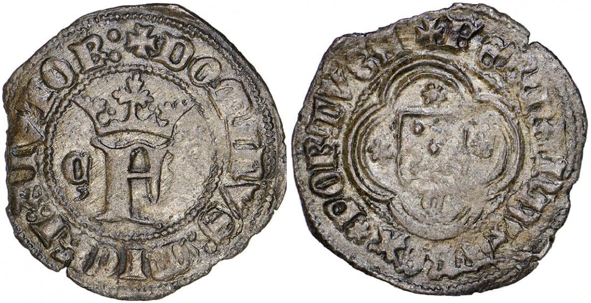 Imagen de la moneda Tipo 2. Medio Real de plata con inicial “F” coronada