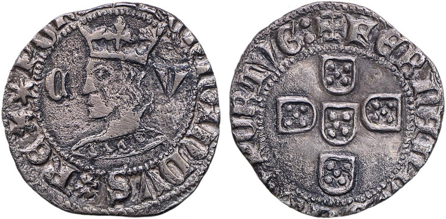 Imagen de la moneda Tipo 4. Medio Tornés de Busto coronado y Quinas