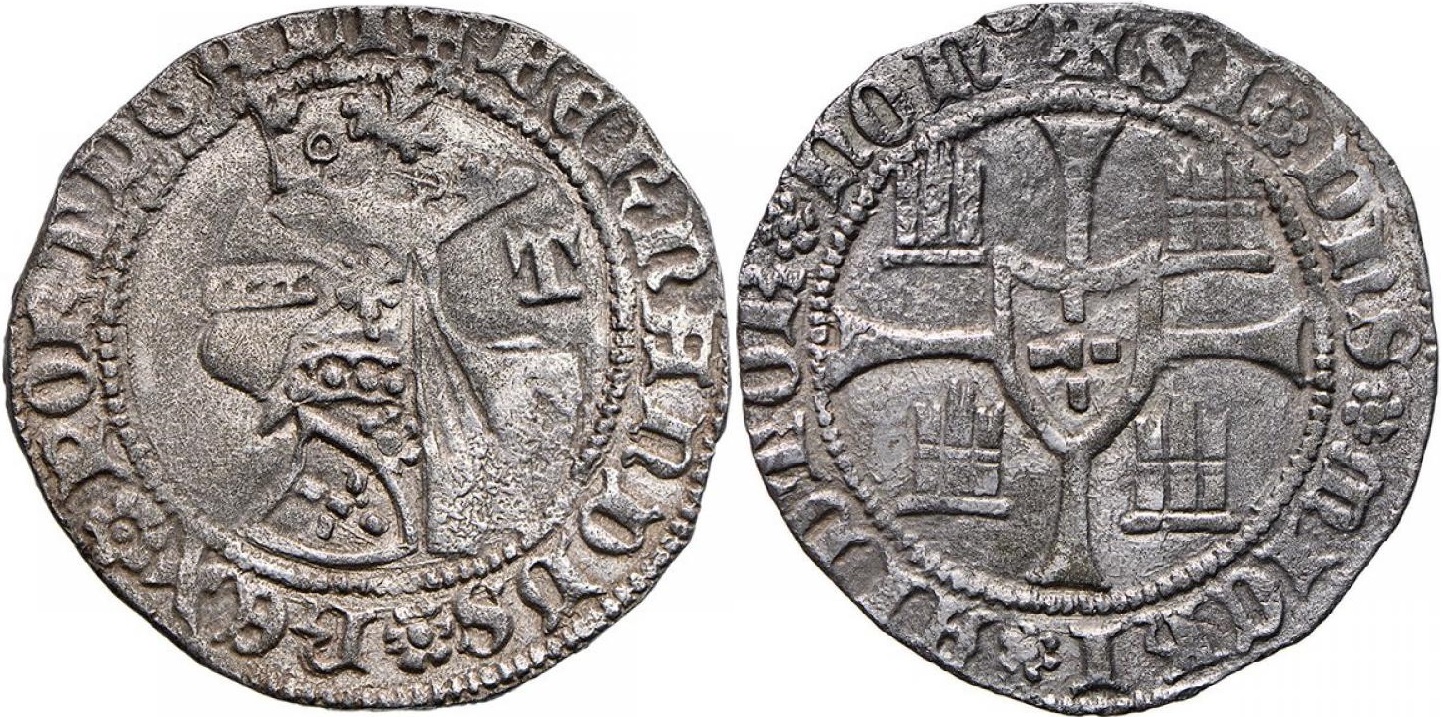 Imagen de la moneda Tipo 5. Barbuda con busto de rey con celada