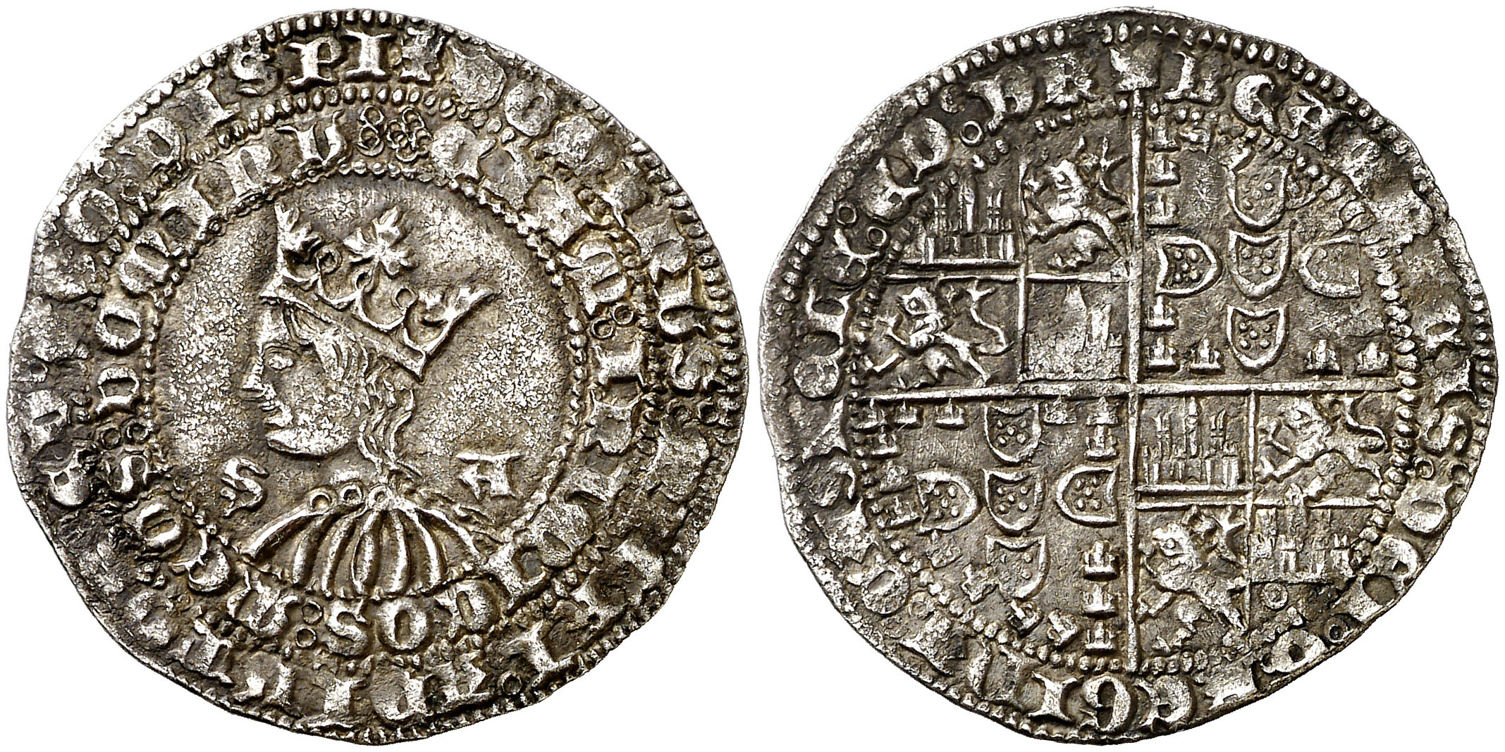 Imagen de la moneda Tipo 1. Real de la Reina Beatriz coronada