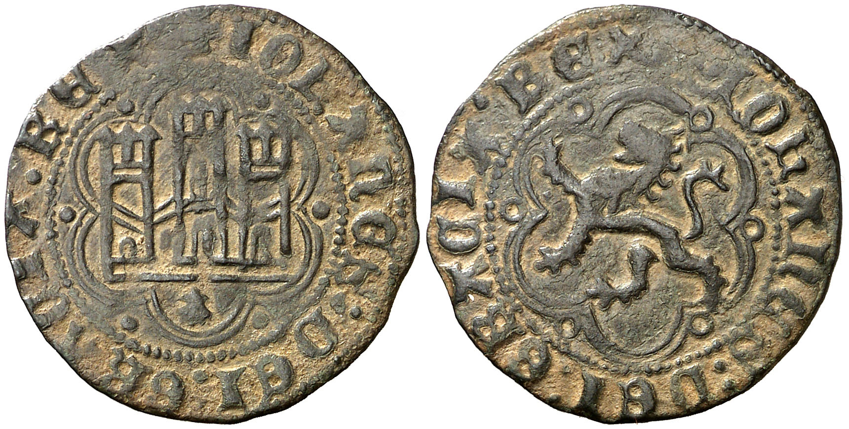 Imagen de la moneda Tipo 1. Blanca de vellón de Castillo y León en orla polilobulada