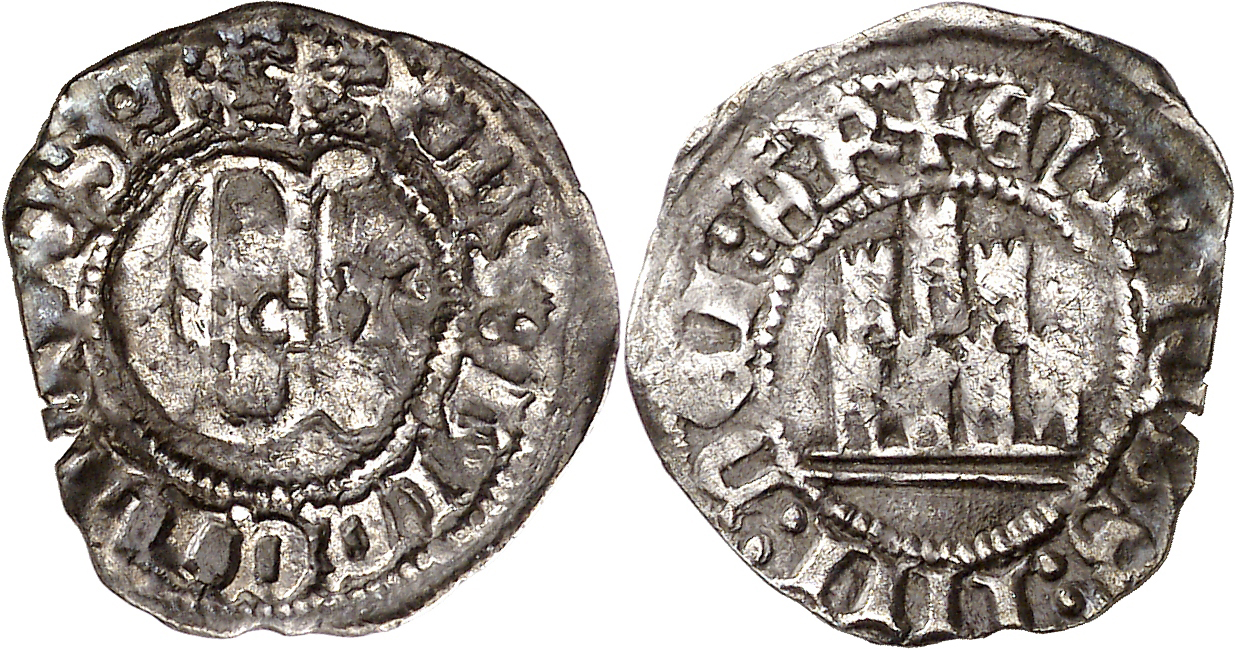 Imagen de la moneda Tipo 25. Cuarto de Real con letra “E” y castillo