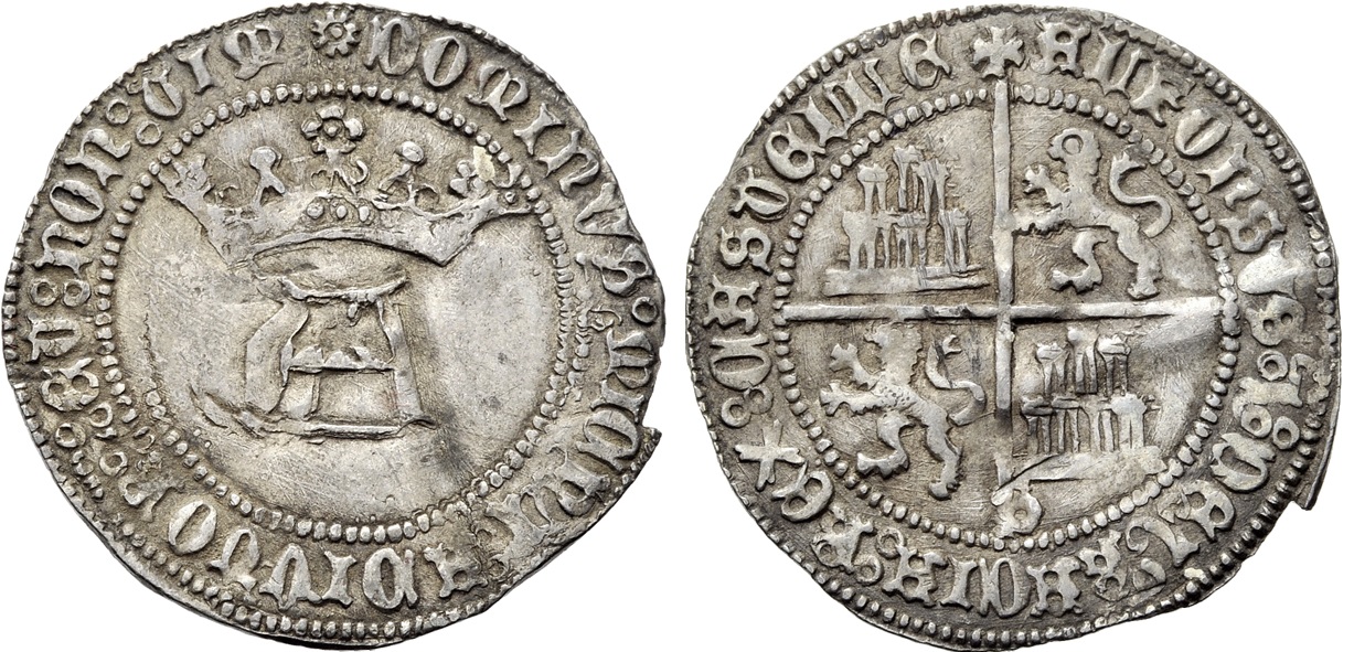 Imagen de la moneda Tipo 4. Real de “A” gótica Coronada y Cuartelado, de Sevilla