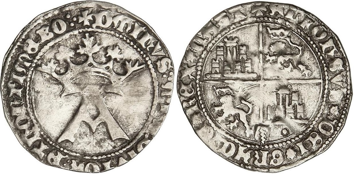 Imagen de la moneda Tipo 6. Real de “A” latina Coronada y Cuartelado con el Escudo de Girones