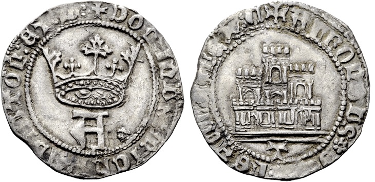 Imagen de la moneda Tipo 8. Medio Real de “A” gótica Coronada y Castillo, de Toledo