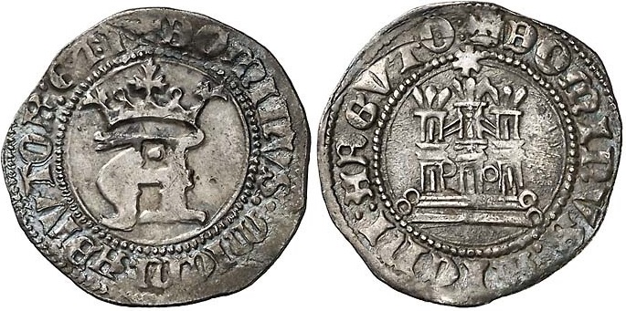 Imagen de la moneda Tipo 10. Medio Real de “A” gótica Coronada y Castillo, con Ceca de la Corte