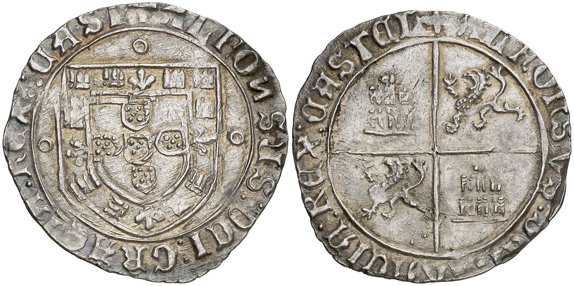 Imagen de la moneda Tipo 2. Real Grueso de Plata con Emblema de Portugal y Cuartelado Castellano Simple