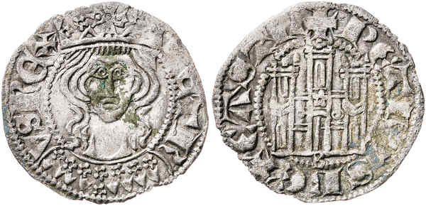 Tipo 1. Dinero Coronado de frente homenaje a su padre, Alfonso XI - Imagen 1