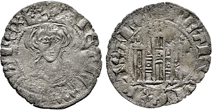 Tipo 1. Dinero Coronado de frente homenaje a su padre, Alfonso XI - Imagen 2