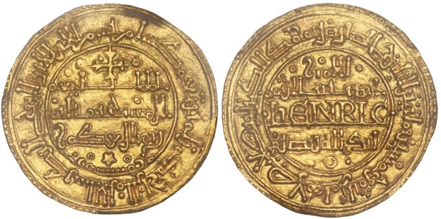 Tipo 1. Morabetino de “hEnric” arábigo bilingüe de oro de Enrique I - Imagen 1