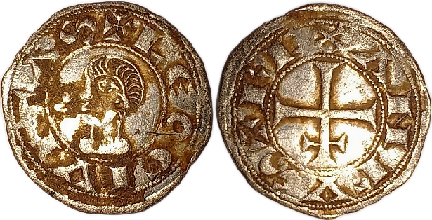 Tipo 17. Dinero leonés de Alfonso VII sin coronar de perfil, y con cruz recrucetada - Imagen 1