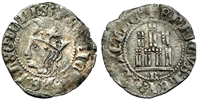 Tipo 18. Cruzado o Real de vellón burgalés con gráfila en ambas caras, con busto de Rey de perfil a izquierda y Castillo - Imagen 1