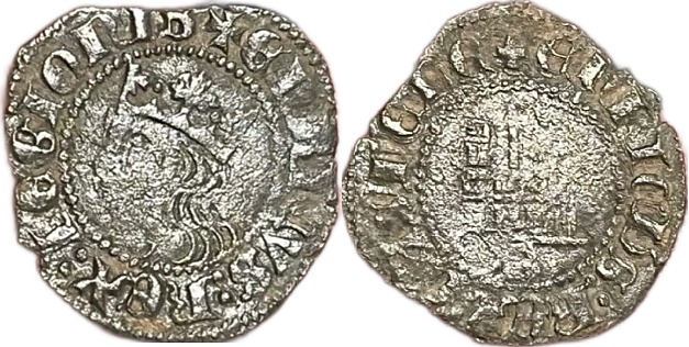 Tipo 18. Cruzado o Real de vellón burgalés con gráfila en ambas caras, con busto de Rey de perfil a izquierda y Castillo - Imagen 2