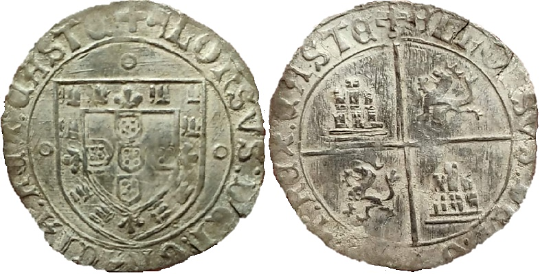 Tipo 2. Real Grueso de Plata con Emblema de Portugal y Cuartelado Castellano Simple - Imagen 1