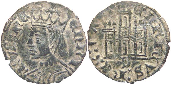 Tipo 21. Coronado sevillano con busto de Rey de perfil y con gráfila o sin ella en anverso, y Castillo en reverso - Imagen 1