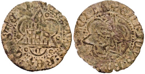 Tipo 24. Media Blanca de vellón con castillo y león, con lóbulos del Ordenamiento de Madrid de 1462 - Imagen 2