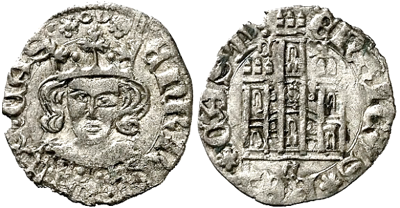 Tipo 26. Coronado con busto de Rey de frente, con gráfila o sin ella en anverso, y Castillo sin orla - Imagen 1