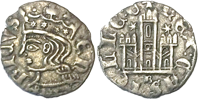 Tipo 27. Cornado con busto de rey de perfil y castillo, ambos sin gráfilas - Imagen 1