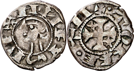 Tipo 34. Dinero previo y posterior a la batalla de Alarcos con leyenda “Tolleta”, con Estrellas de cinco puntas en primer y cuarto cuadrante - Imagen 1