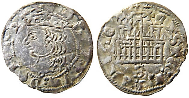 Tipo 4. Dinero Coronado de perfil y con gráfila en anverso de Sevilla, del Rey Alfonso de Castilla y León - Imagen 2