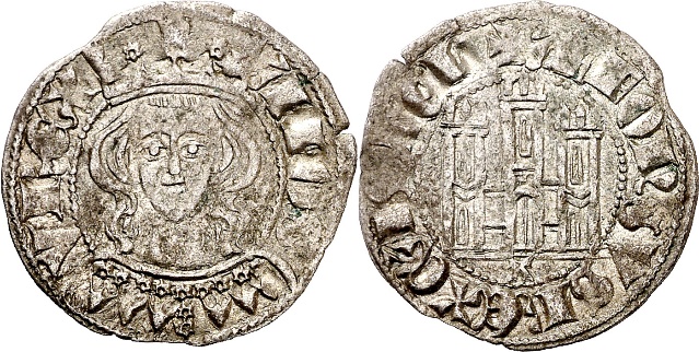 Tipo 5. Dinero Coronado de frente y con gráfila del Rey Alfonso de Castilla y León - Imagen 2