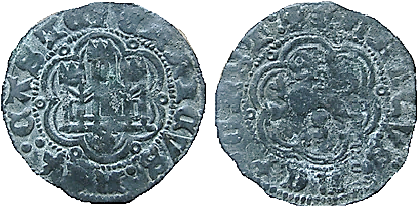 Tipo 1. Blanca de vellón con Castillo y León en orla polilobulada