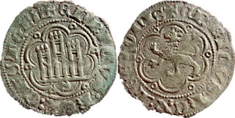 Tipo 1. Blanca de vellón con Castillo y León en orla polilobulada